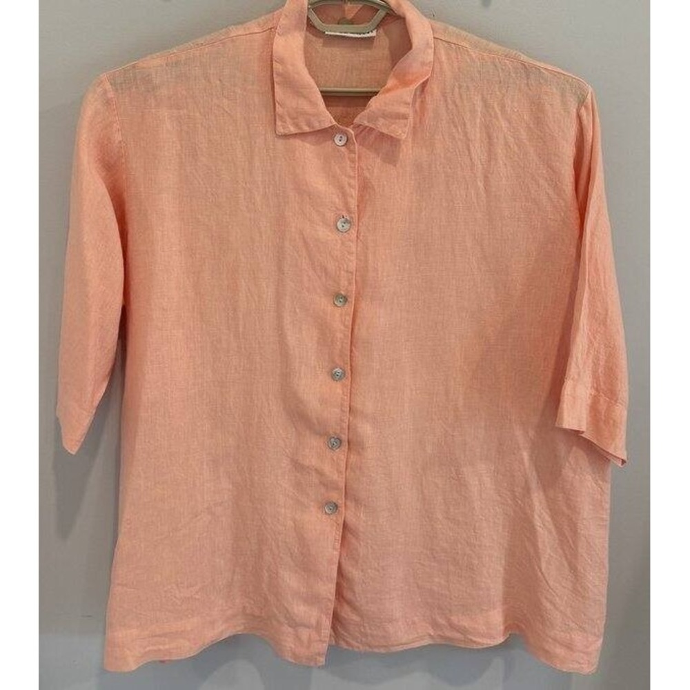 Bryn Walker 3/4 Sleeve Peach Button Front Size M Shirt Oversized Lagenlook